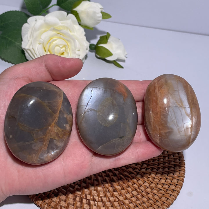 Peach Moonstone Palm Stone