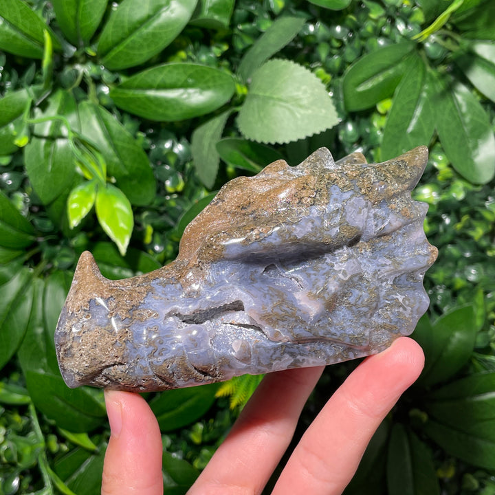 Moss Agate Dragon Skull