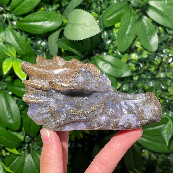 Moss Agate Dragon Skull