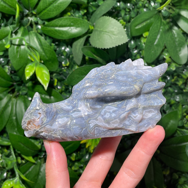 Moss Agate Dragon Skull