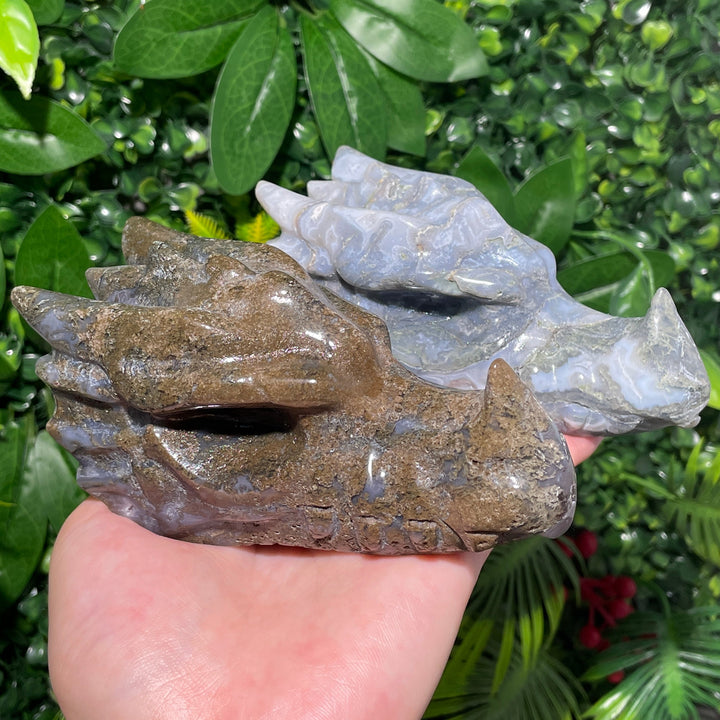 Moss Agate Dragon Skull