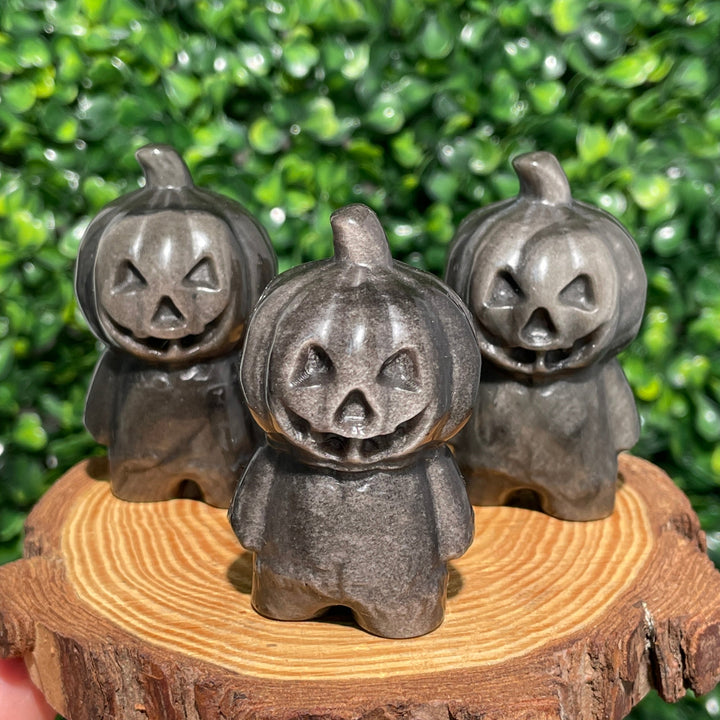 Silver Obsidian Pumpkin Person