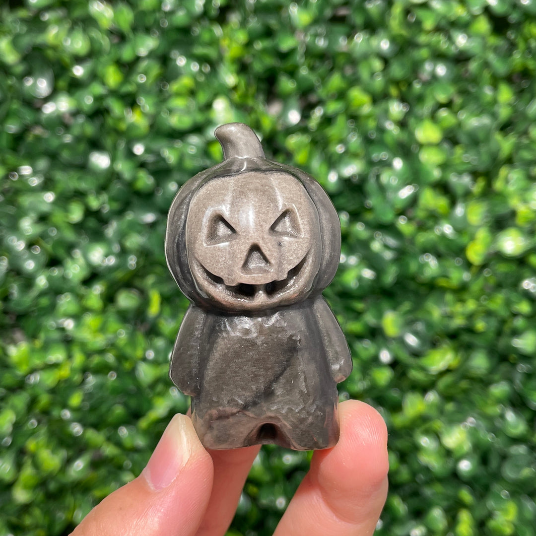 Silver Obsidian Pumpkin Person