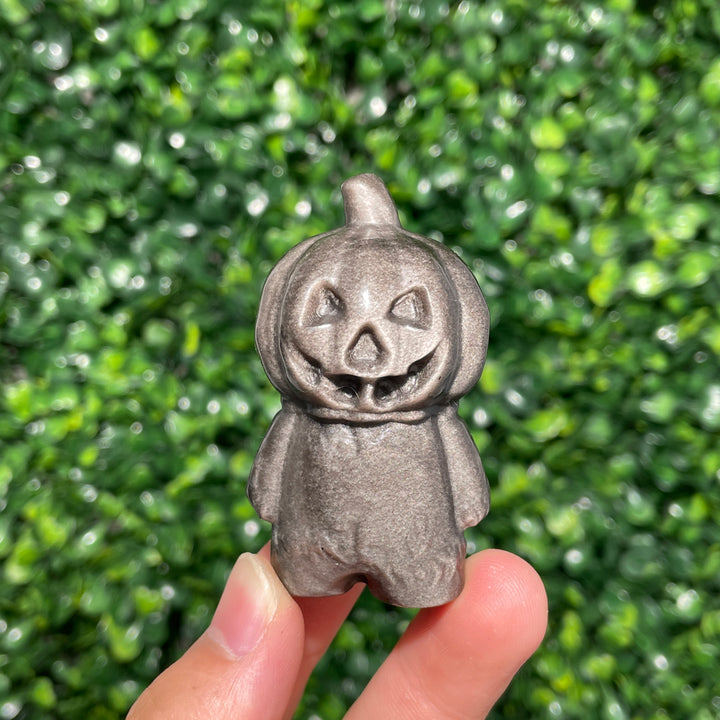 Silver Obsidian Pumpkin Person