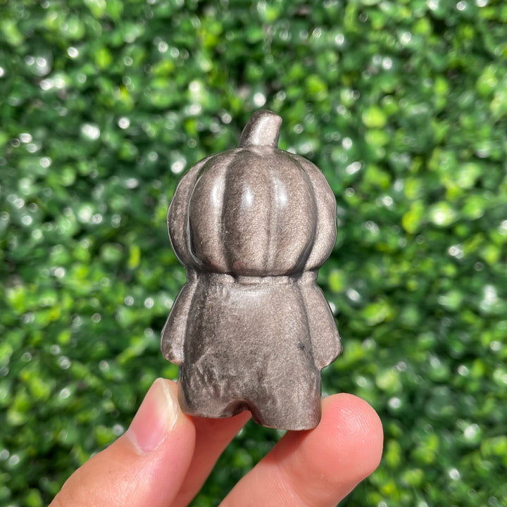 Silver Obsidian Pumpkin Person