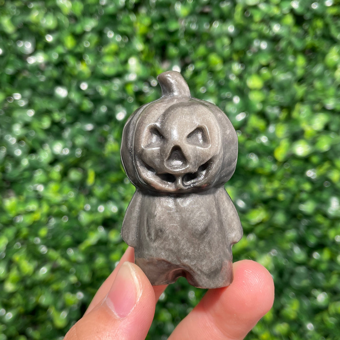 Silver Obsidian Pumpkin Person