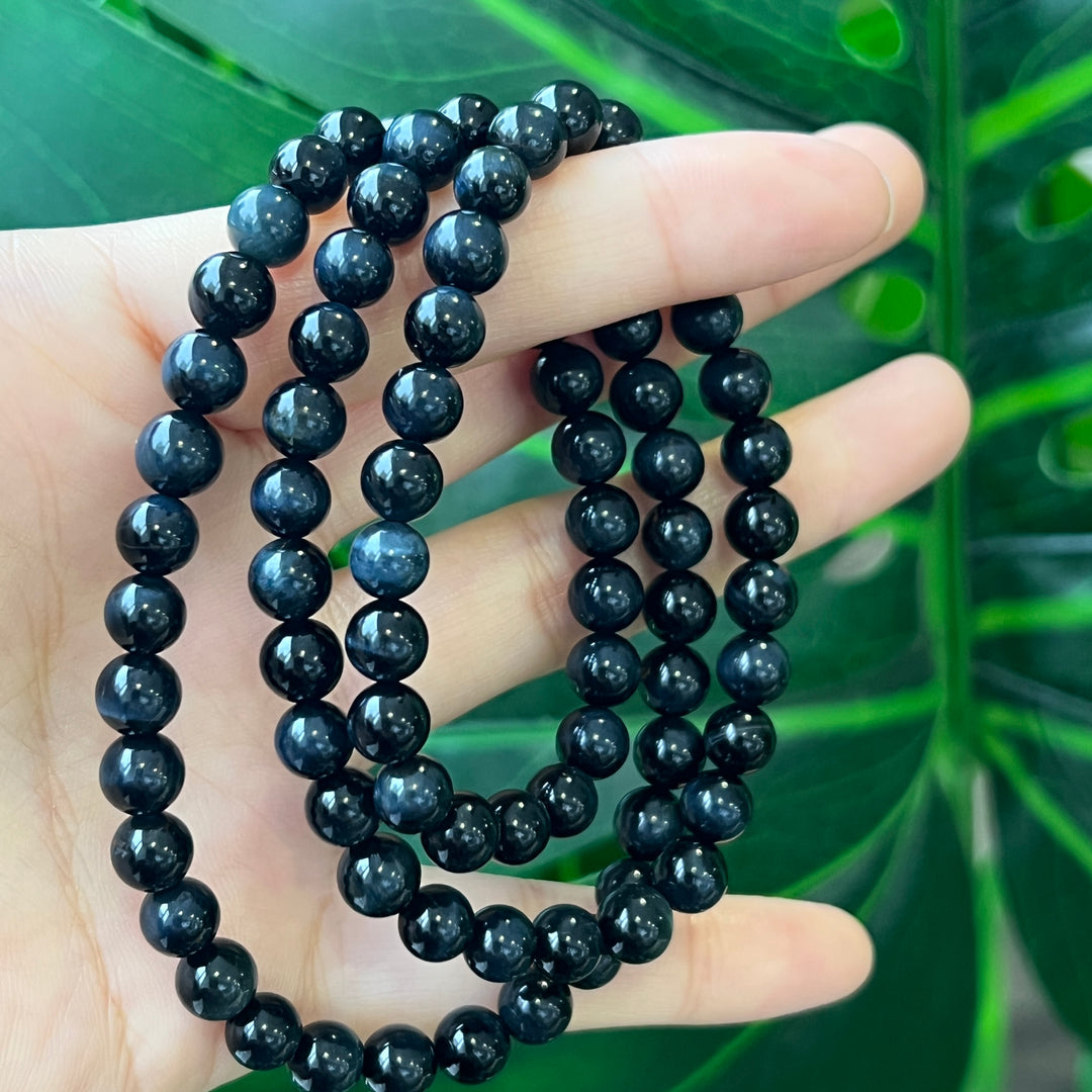 Blue and Yellow Tiger's Eye Three Circles Bracelets 6.3mm-6.7mm