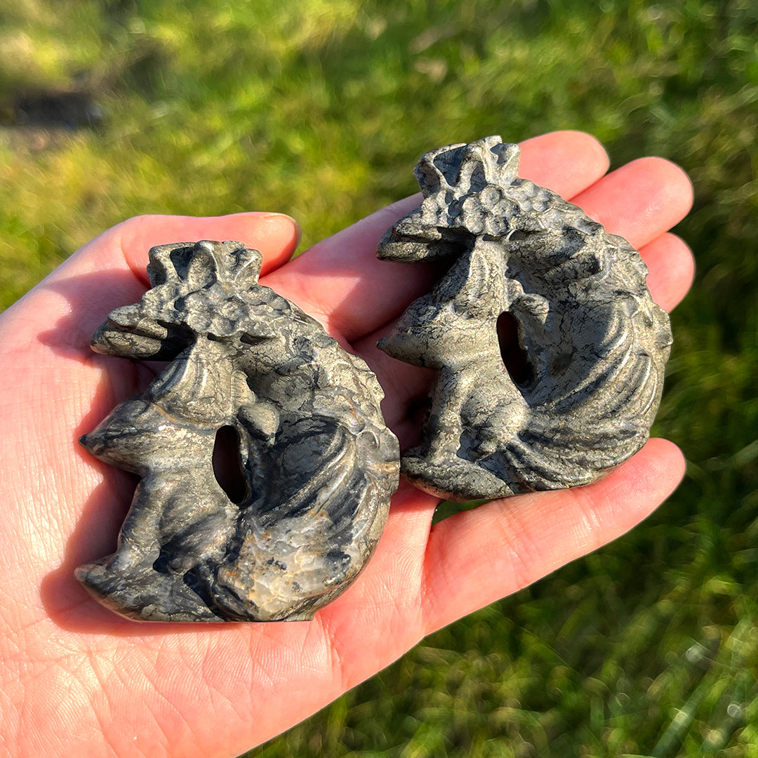 Natural Pyrite Moon Fox Figurine