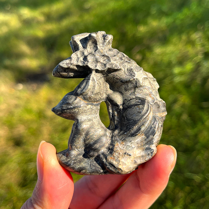 Natural Pyrite Moon Fox Figurine