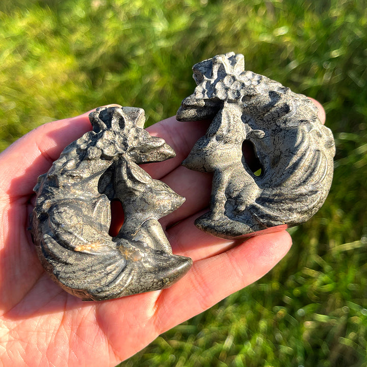 Natural Pyrite Moon Fox Figurine