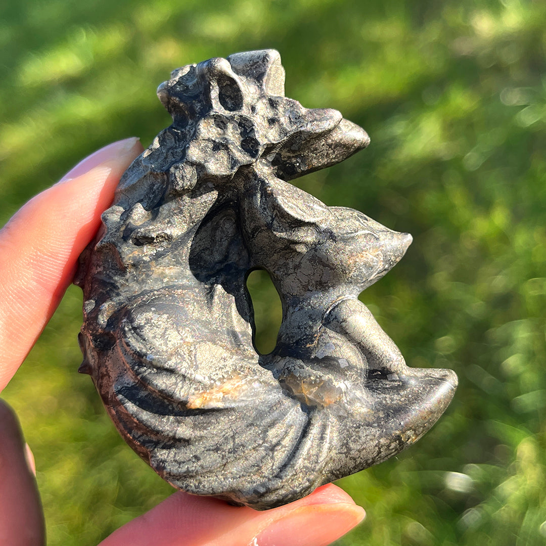Natural Pyrite Moon Fox Figurine