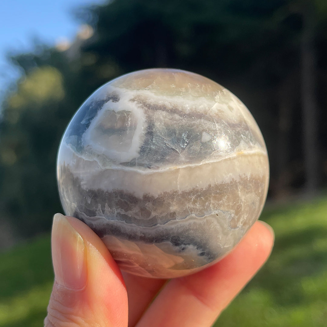 Natural Crystal Striped Fluorite Sphere