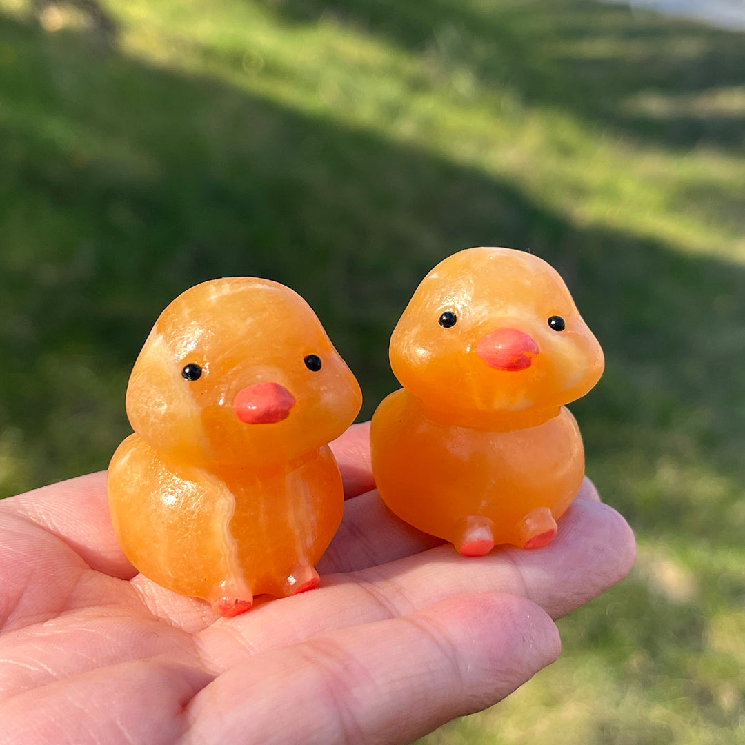 Natural Crystal Carving Yellow Calcite Duck