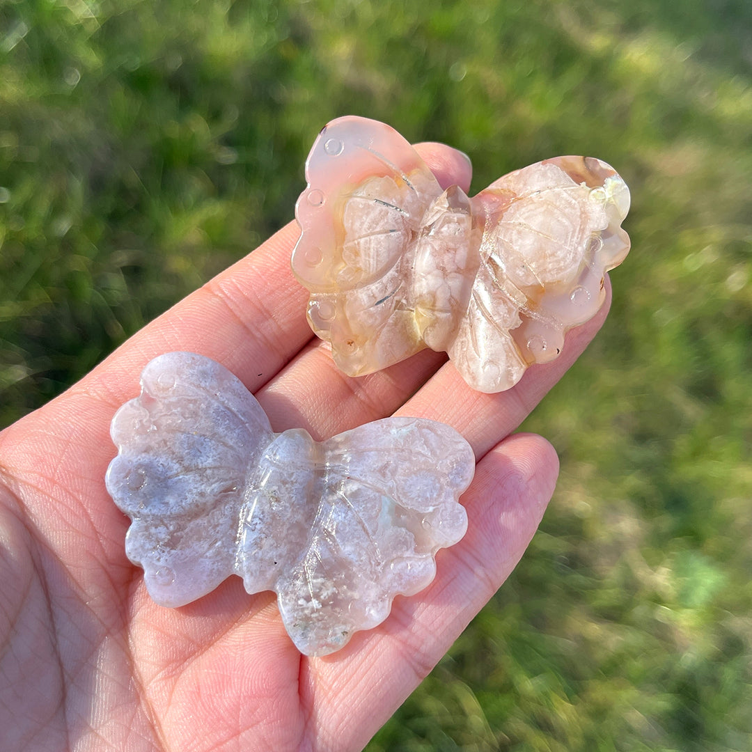 Natural Crystal Carving Flower Agate Butterfly