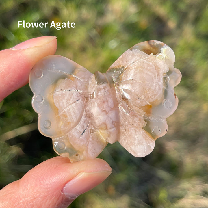 Natural Crystal Carving Flower Agate Butterfly