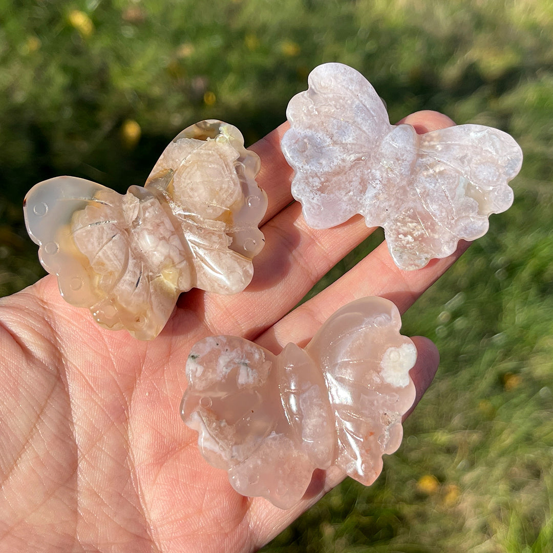 Natural Crystal Carving Flower Agate Butterfly