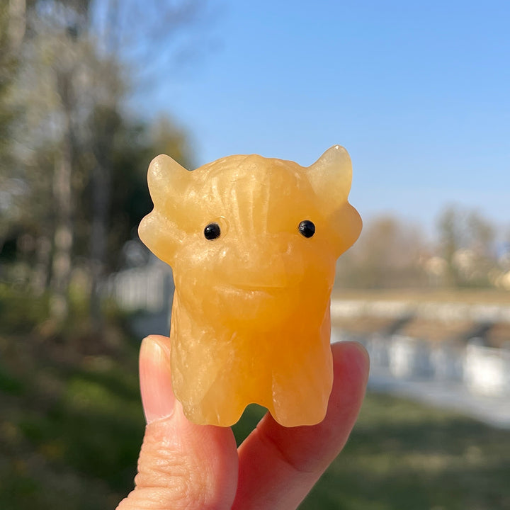 Natural Carving Yellow Calcite Highland Cow