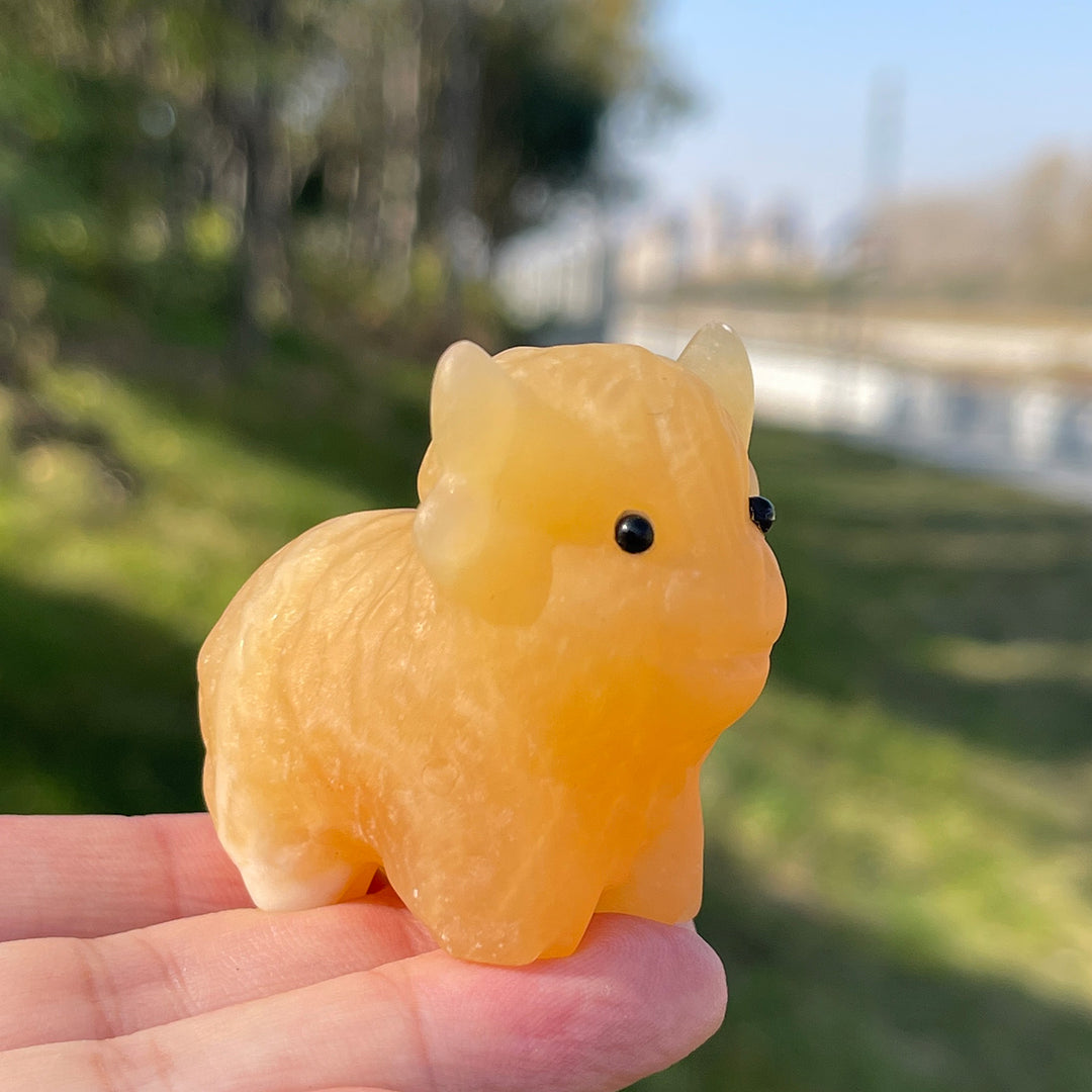 Natural Carving Yellow Calcite Highland Cow