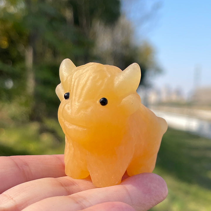 Natural Carving Yellow Calcite Highland Cow