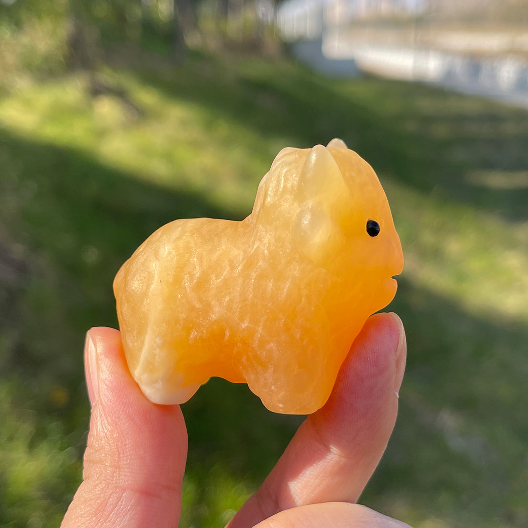 Natural Carving Yellow Calcite Highland Cow