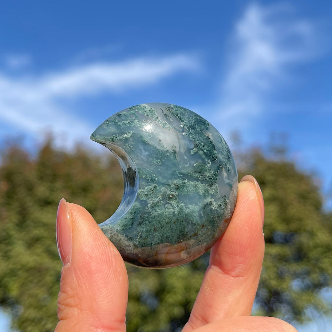 Natural Moss Agate Moon