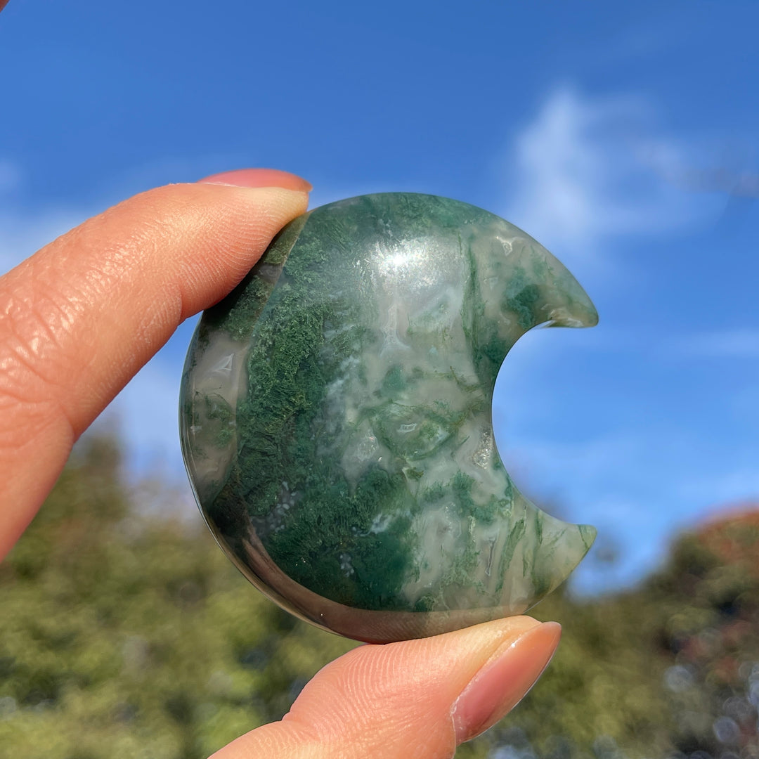 Natural Moss Agate Moon