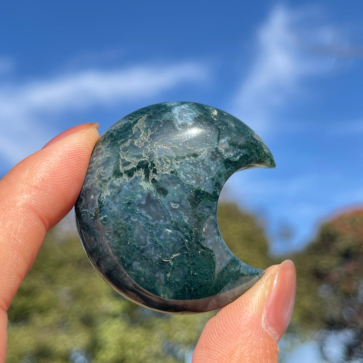Natural Moss Agate Moon