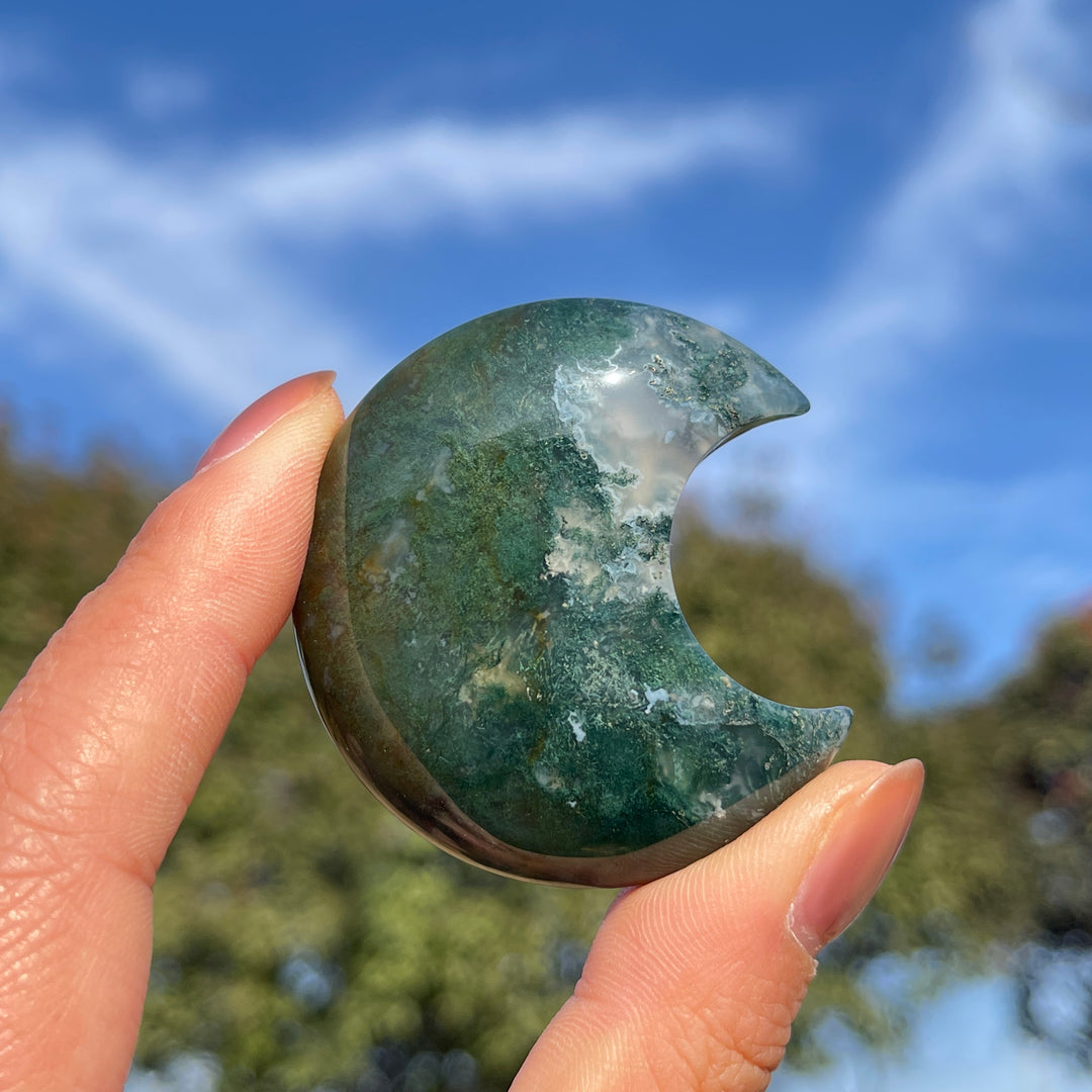 Natural Moss Agate Moon