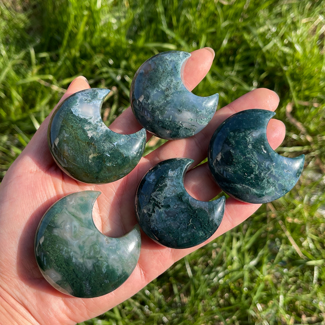 Natural Moss Agate Moon
