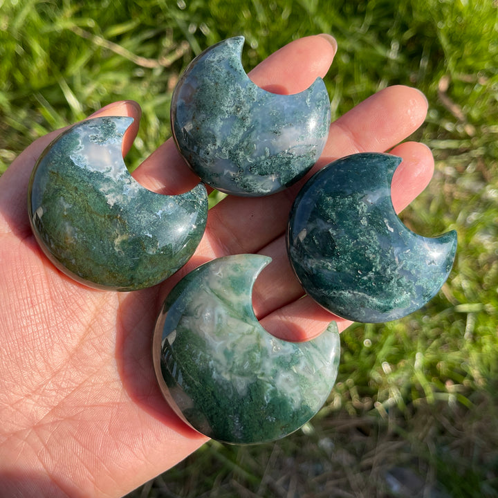 Natural Moss Agate Moon