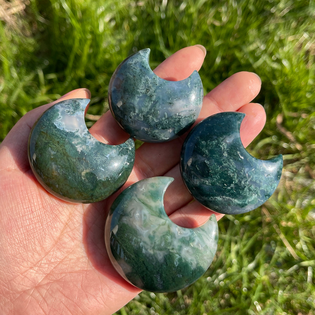 Natural Moss Agate Moon