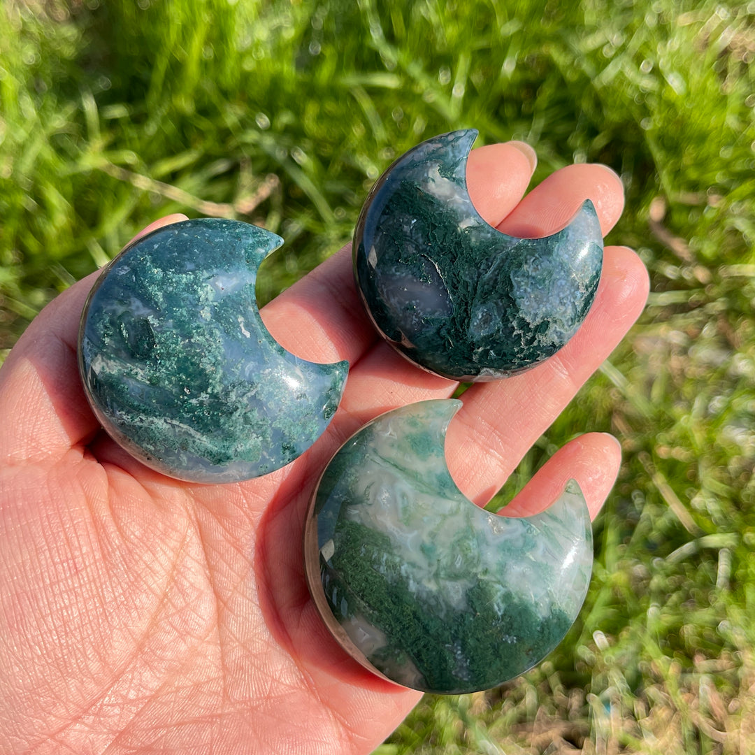 Natural Moss Agate Moon