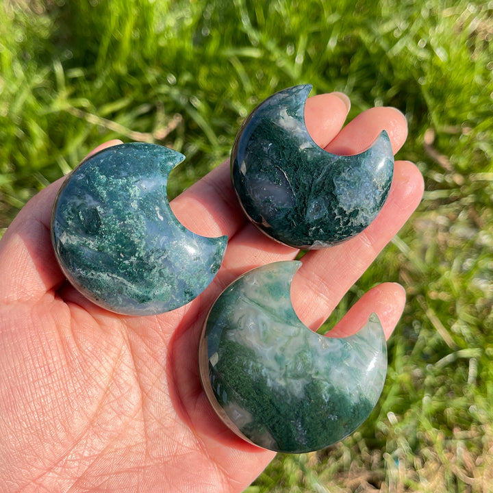Natural Moss Agate Moon