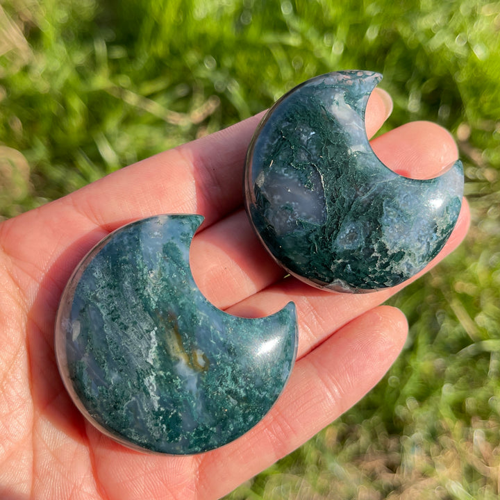 Natural Moss Agate Moon