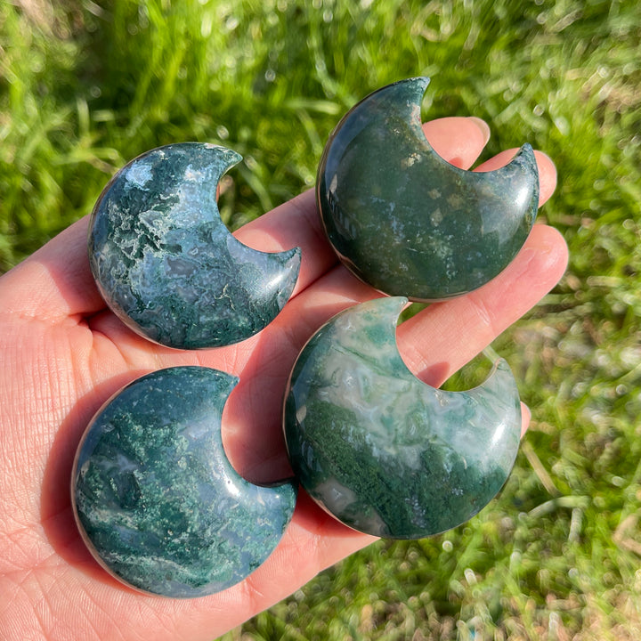 Natural Moss Agate Moon