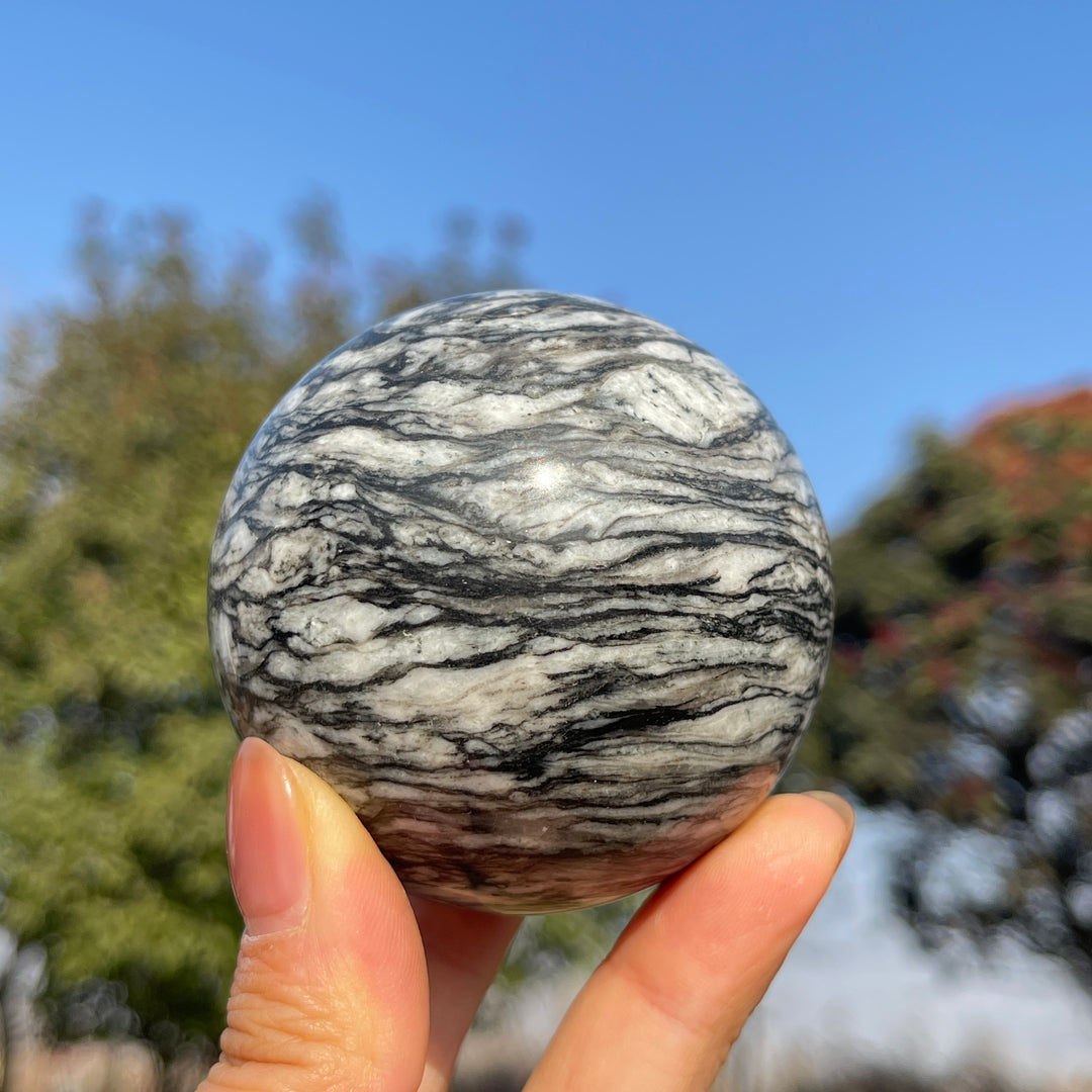 Natural Black Network Jasper Sphere