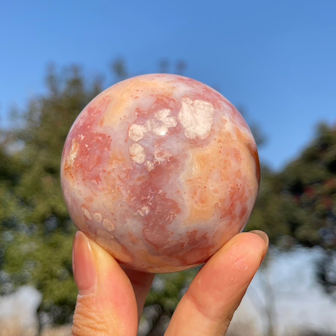 Natural Pink Flower Agate Sphere