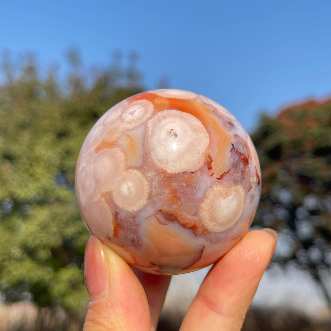 Natural Pink Flower Agate Sphere