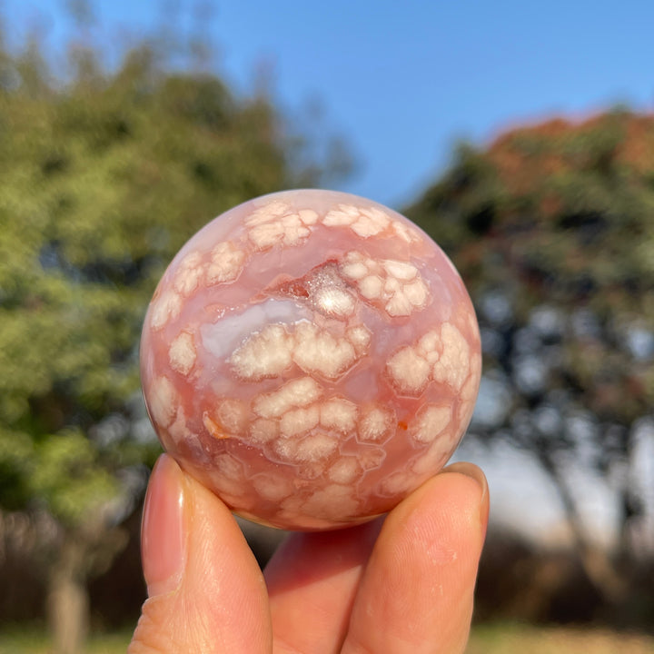 Natural Pink Flower Agate Sphere