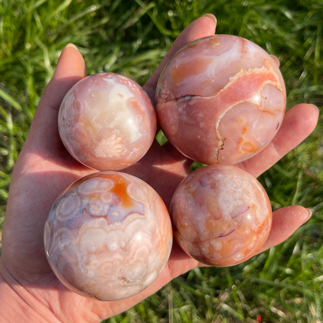 Natural Pink Flower Agate Sphere