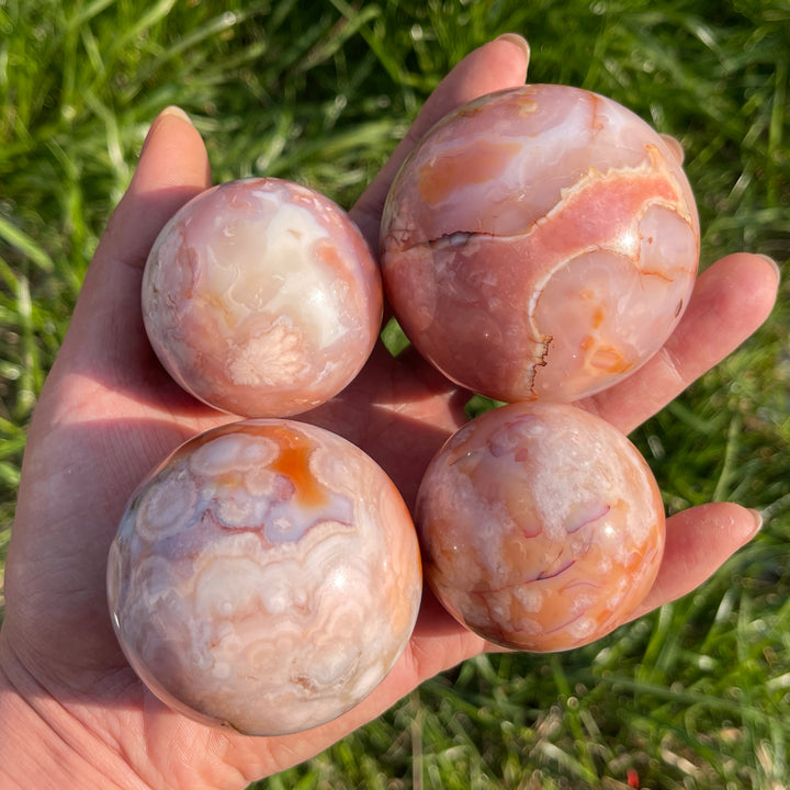 Natural Pink Flower Agate Sphere