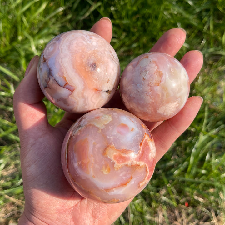 Natural Pink Flower Agate Sphere
