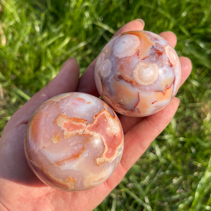 Natural Pink Flower Agate Sphere