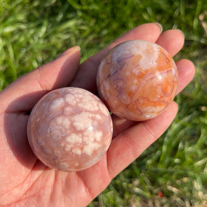 Natural Pink Flower Agate Sphere