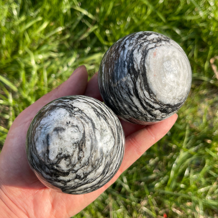 Natural Black Network Jasper Sphere