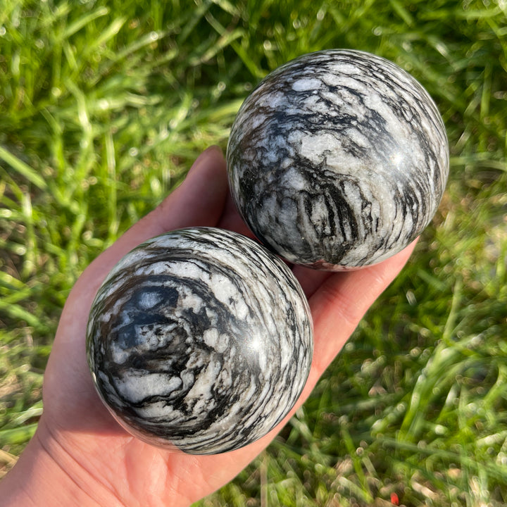 Natural Black Network Jasper Sphere