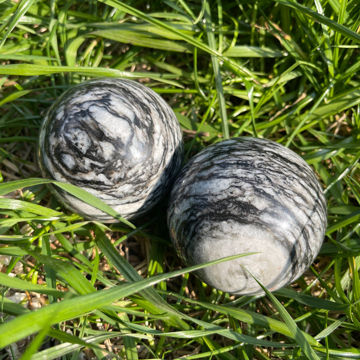Natural Black Network Jasper Sphere