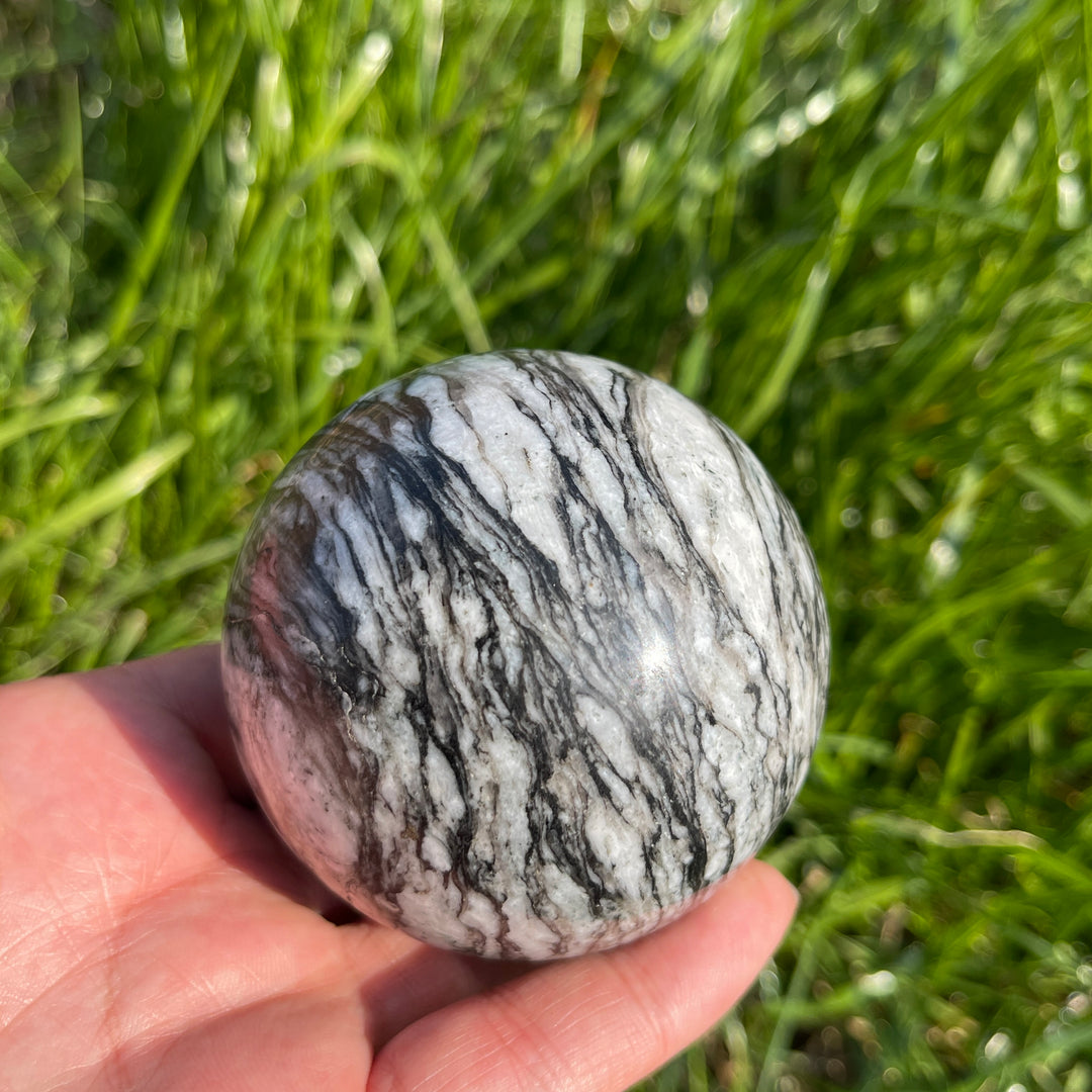 Natural Black Network Jasper Sphere