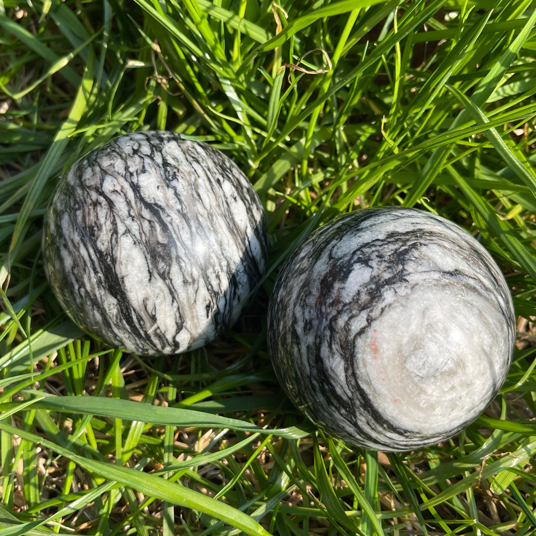 Natural Black Network Jasper Sphere