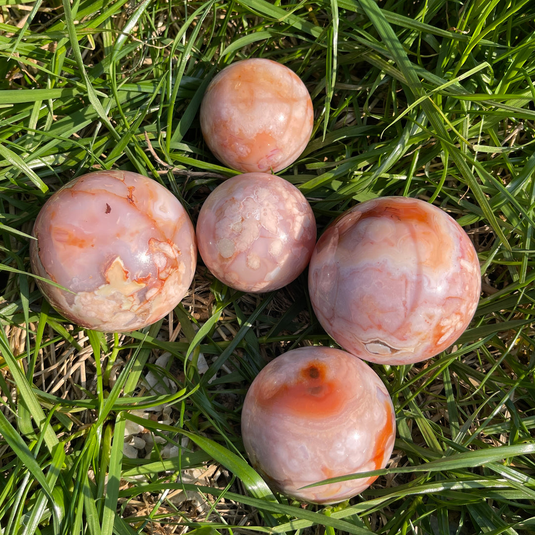 Natural Pink Flower Agate Sphere